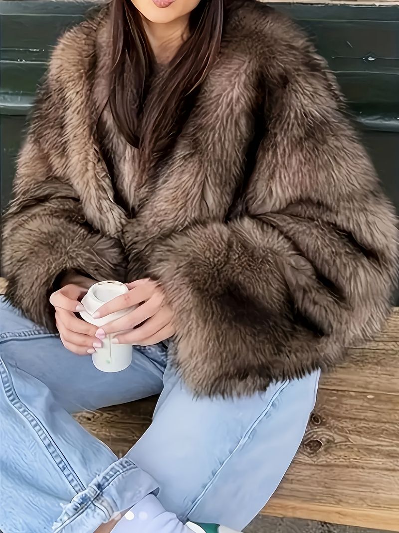 Elegante e caldo cappotto lungo da donna con fodera in peluche, lavabile a mano, per eventi casual e formali, tinta unita, autunno/inverno_voghion.com