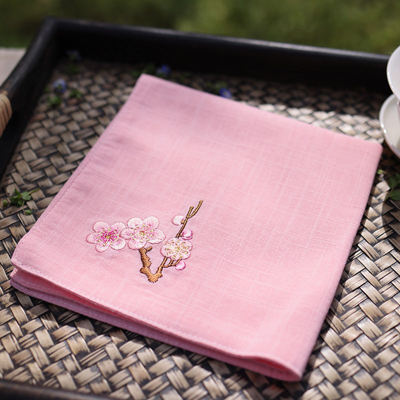 Fazzoletto in cotone con ricamo a fiori di prugna, fazzoletto assorbente, regalo di compleanno_voghion.com
