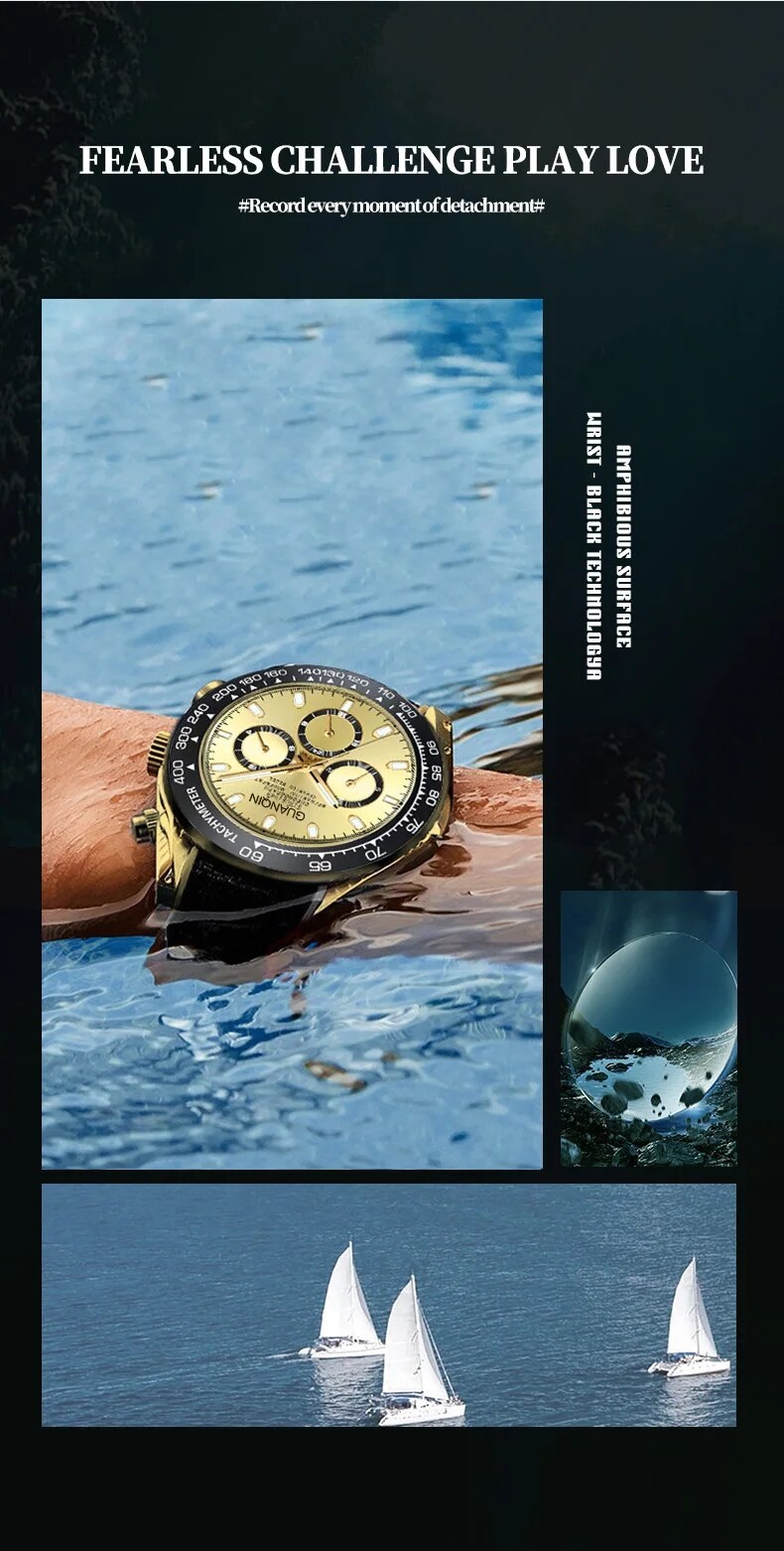 GUANQIN Men's Luxury Watch 100M Water Resistant Sapphire Crystal Luminous Automatic Mechanical Steel Wristwatch With Rubber Band_voghion.com