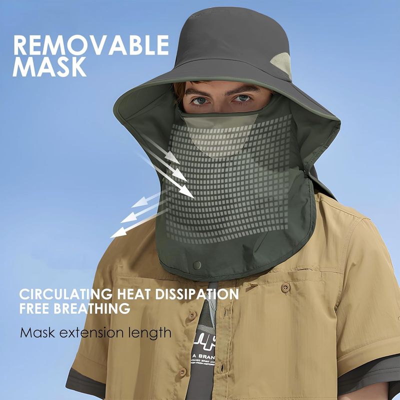 Outdoor Sun Hat Detachable Neck Face Flap UPF 50+UV Protection Visor Fishing Hats With Neck Flap For Men & Women_voghion.com