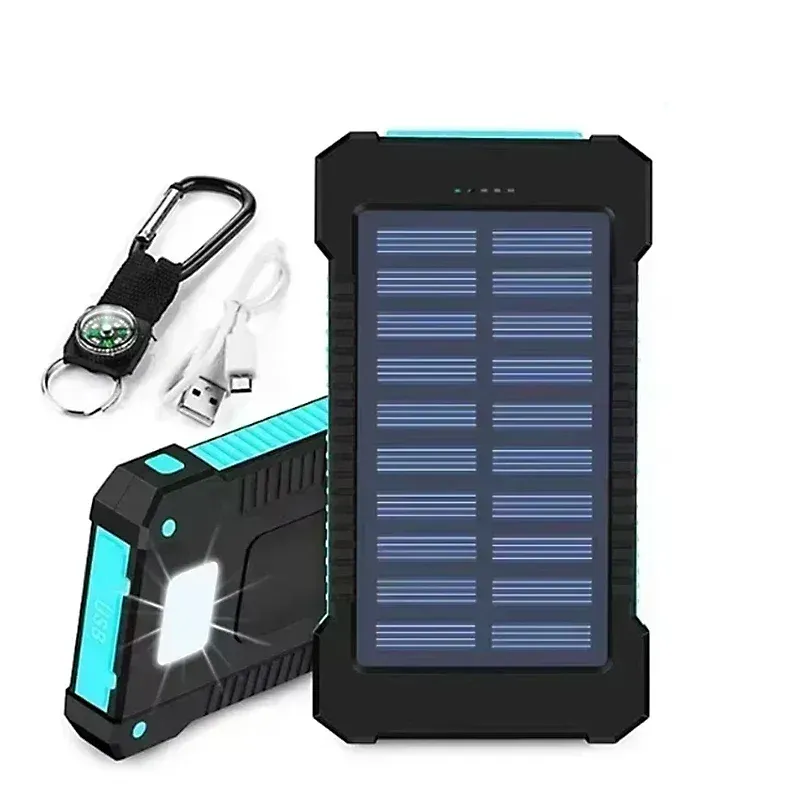 Power Bank solare da 10000 mAh, ultra-capacità, impermeabile, portatile, per esterni, con LED, batteria esterna per iPhone e Samsung._voghion.com