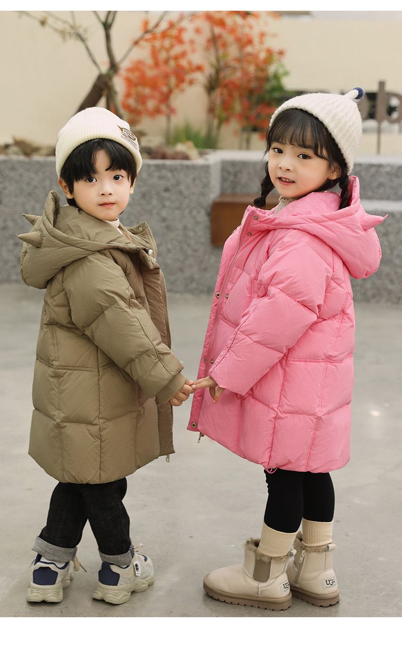Kids Winter Down Jacket With Hood, Warm Thickened Boys Girls Coats For Cold Weather, Neutral Style Windproof Puffer Jacket For Children_voghion.com