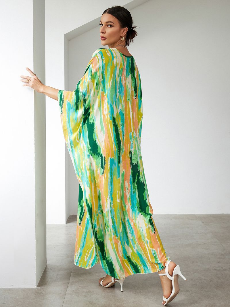 Bohemian katoenen maxi-jurk – oversized strandjurk, zwierige tuniek voor dames, plus-size zwembroek met levendige prints_voghion.com