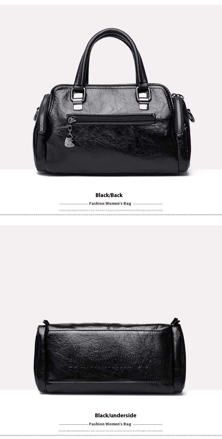 Women's Bag New Fashion Retro Versatile Contrasting Color Boston Pillow Bag Soft Leather Hand-held Large Capacity Mother Bag_voghion.com