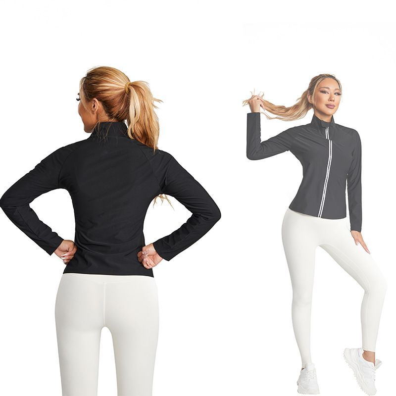Tuta da sauna a maniche lunghe con collo alto per fitness, corsa, yoga e perdita di peso, traspirante e traspirante, con cerniera_voghion.com