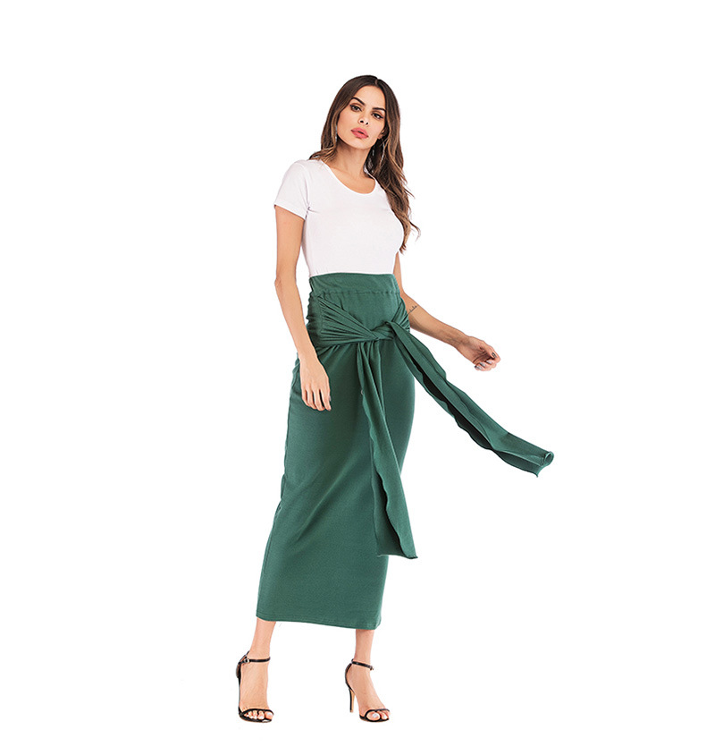 Women's lace-up solid color wrap hip skirt_voghion.com