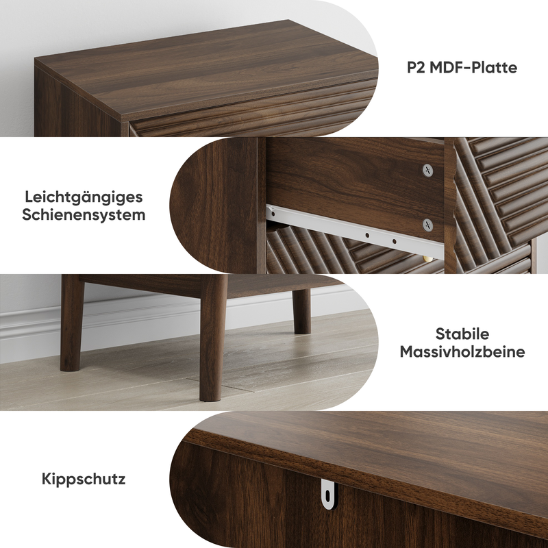 Kommode Mit 4 Schubladen, Moderner Aufbewahrungsschrank Aus Holz, Walnuss_voghion.com