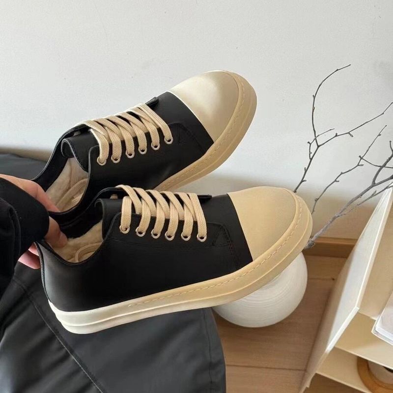 RO Super Popular Shoelace Couple Canva Shoe 25 New Genuine Leather Round Toe Lace Thick Sole Caual Veratile_voghion.com