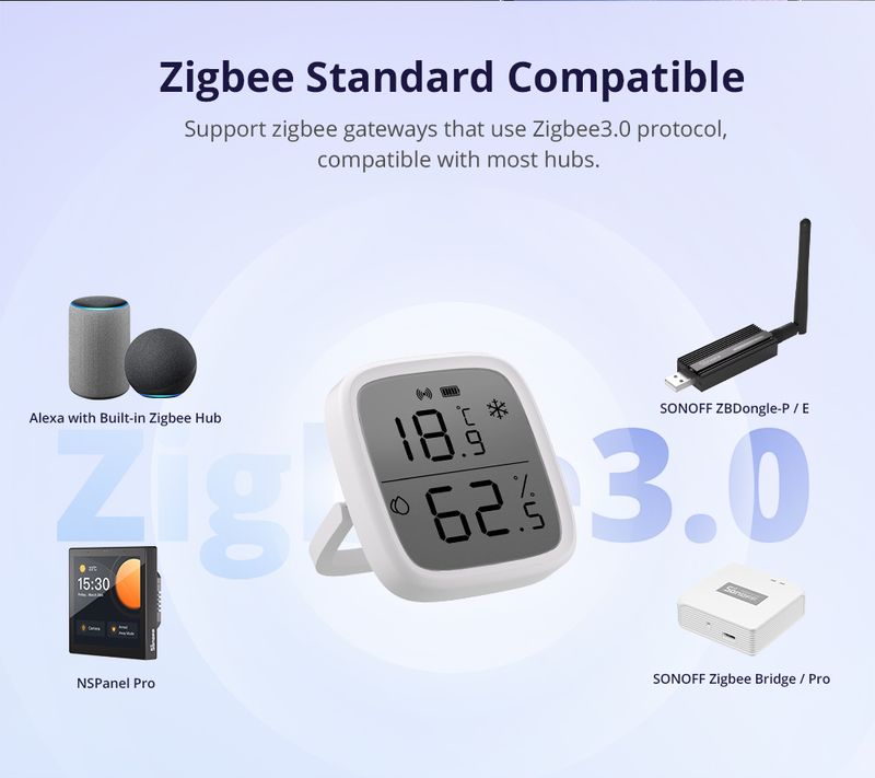 Capteur d'humidité et de température intelligent Zigbee SONOFF SNZB-02D avec écran LCD, fonctionne avec l'application eWek, pour Alexa Google Home Assistant_voghion.com