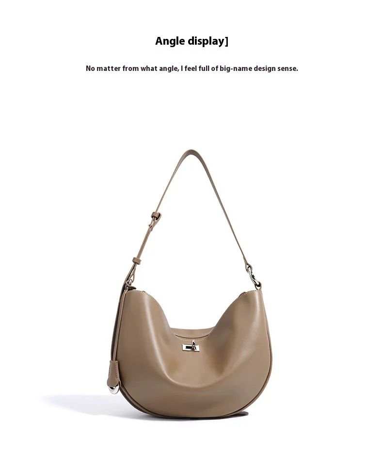 Sac à main Hobo en cuir véritable pour femme, design classique Crescent, grande capacité, bandoulière_voghion.com