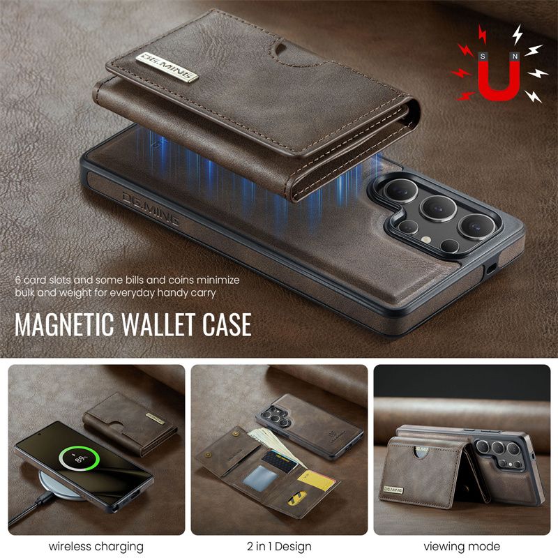 Custodia magnetica staccabile 2 in 1 per Samsung Galaxy S25 Edge S24 FE S23 S22 S21 Ultra Portafoglio in pelle con tasca porta carte sul retro_voghion.com