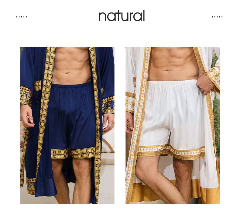 Herreklær Barokkstil Satin Robe Shorts Dress Nattkjole_voghion.com