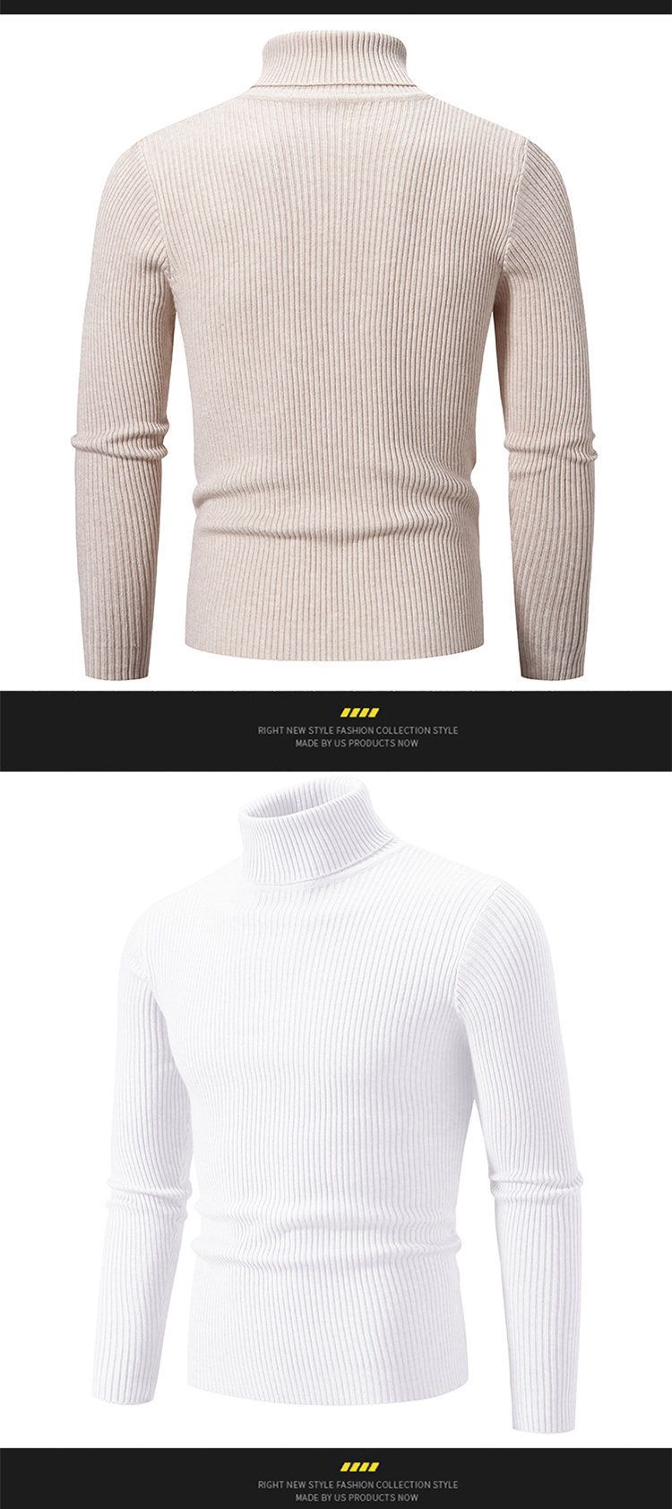 Maglione da uomo in maglia, collo alto, vestibilità slim, casual, tinta unita, a maniche lunghe, per autunno e inverno. Abbigliamento da uomo_voghion.com