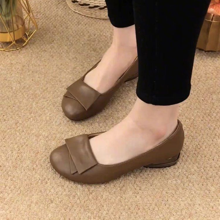Chaussures simples peu profondes pour femmes, semelles souples, cuir souple, plates, antidérapantes, petites chaussures en cuir à tête ronde_voghion.com