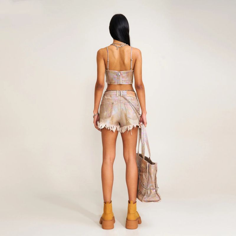 Handmade Vintage Washed Denim Shorts - Mid-Low Rise Distressed Retro Hot Pants For Women_voghion.com