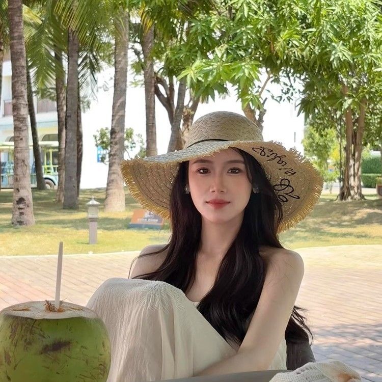 Sombrero para el sol de ala ancha con flecos bordados para mujer_voghion.com