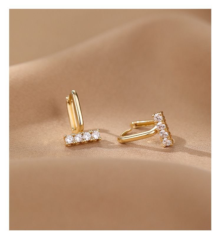 Orecchini in zircone con semplice design di nicchia, orecchini geometrici tempestati di diamanti, piccoli e comodi, non c'è bisogno di togliere gli orecchini quando si dorme_voghion.com