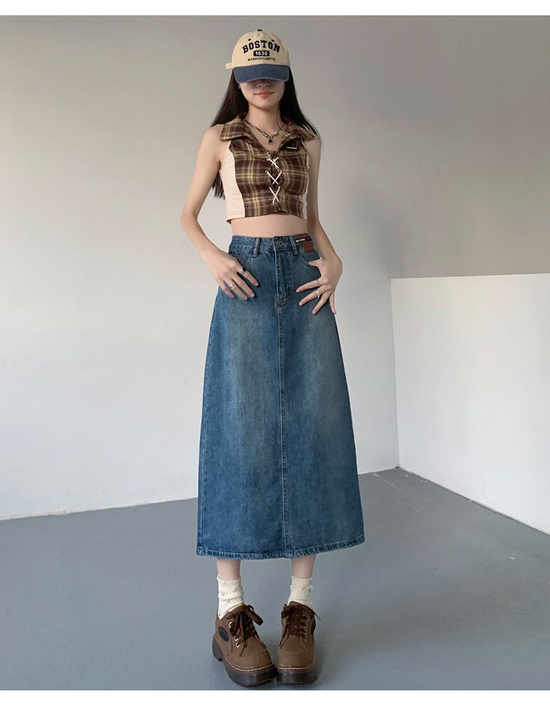 Gonna da cowboy, nicchia femminile, metà corpo a forma di pera, che copre la carne, mostra magrezza, design di media lunghezza a trapezio, alta_voghion.com