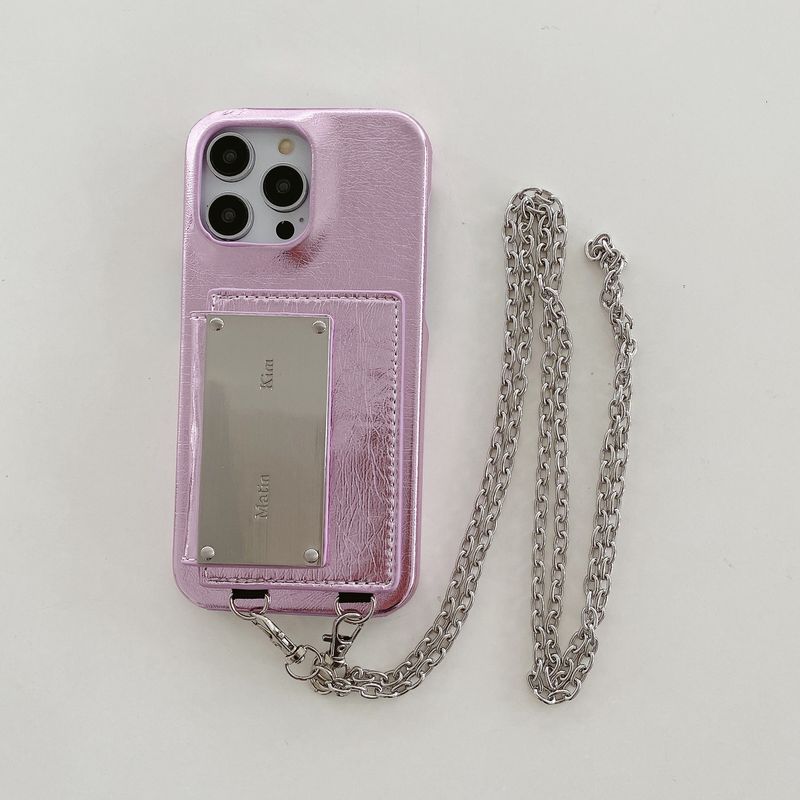 Mobile phone case suitable for iPhone15 mobile phone case Apple 14promax diagonal card holder silver wrinkle mobile phone_voghion.com