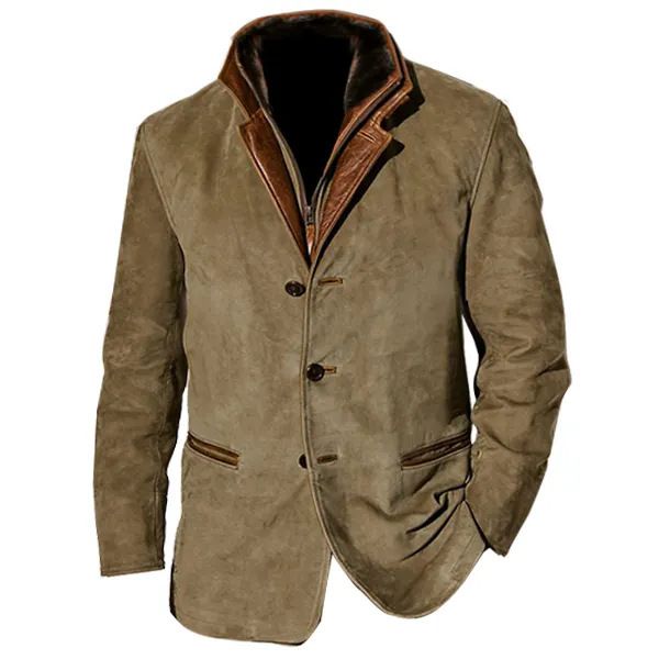 Abbigliamento maschile Moda retrò Giacca Uomo Casual Cappotto Risvolto Cuciture Colore Contrasto Top_voghion.com