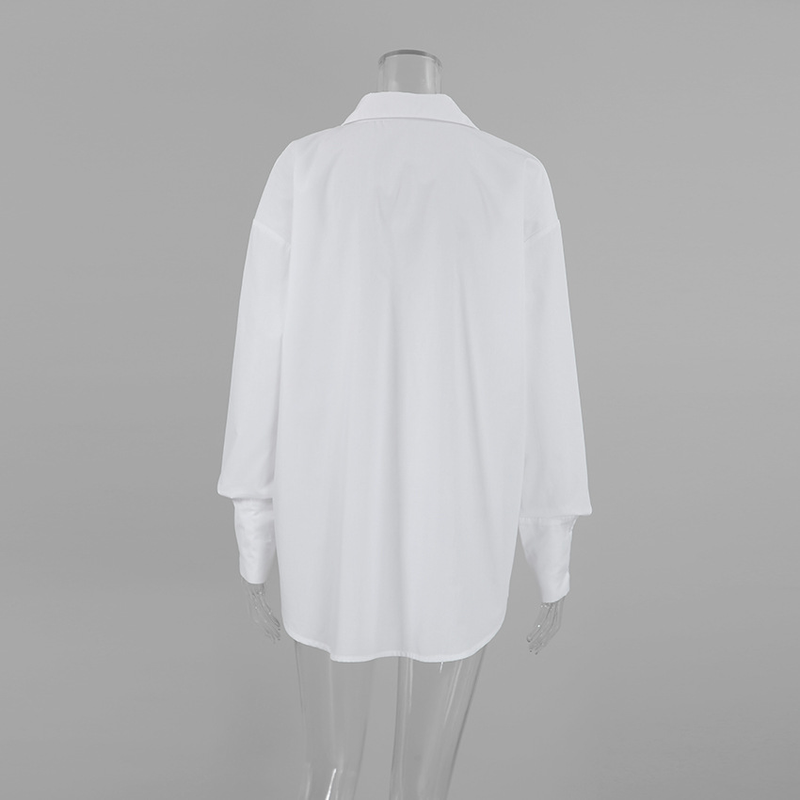 Einfaches, weißes Oversize-Hemd für Damen, lässig, modisch, Frühling und Sommer, lässig, vielseitig, mittellanger Stil für Damen_voghion.com