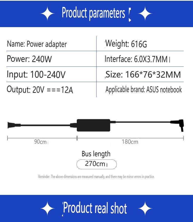 240W Power Adapter For Suitable ASUS Laptops 20V 12A Charger With 6.0x3.7mm Tip, Compatible With ASUS ROG Zephyrus Duo 16, Strix Scar 18_voghion.com