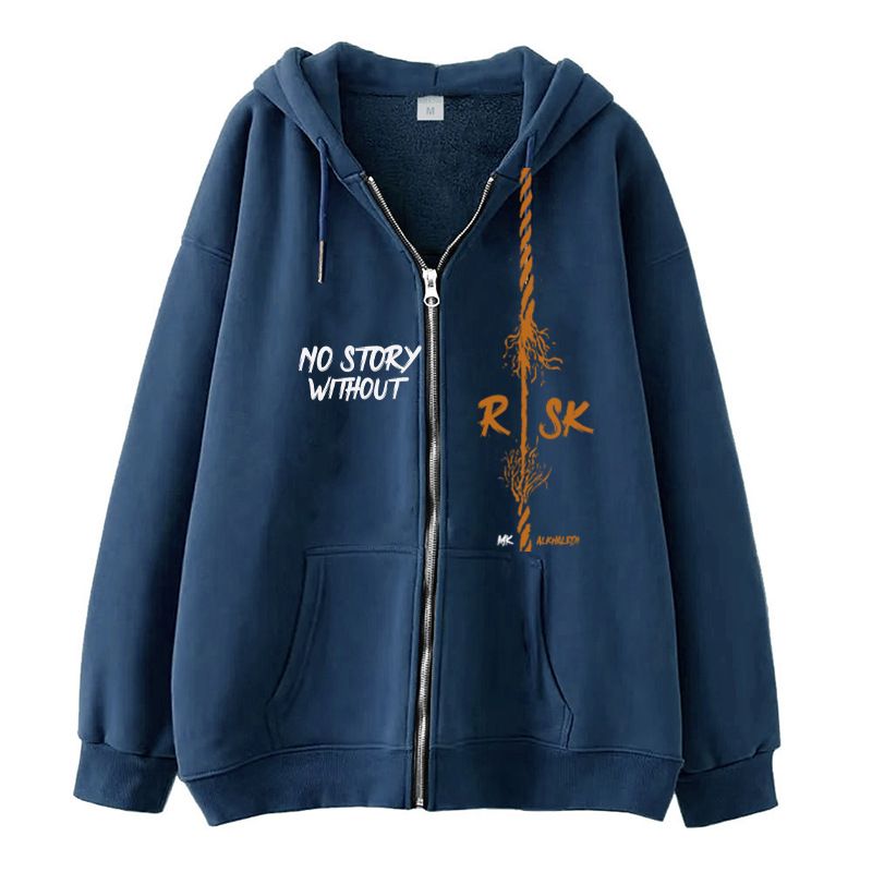 Men's Clothing Trendy And Simple Design Rope Letter Print Zipper Sweater Casual Loose Sweater Cardigan Jacket_voghion.com