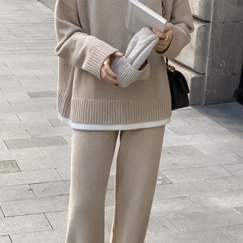 High-Quality Autumn New Sweater Wide-Leg Pants Women's Two-Piece Set Sports Casual Fashion Suit_voghion.com