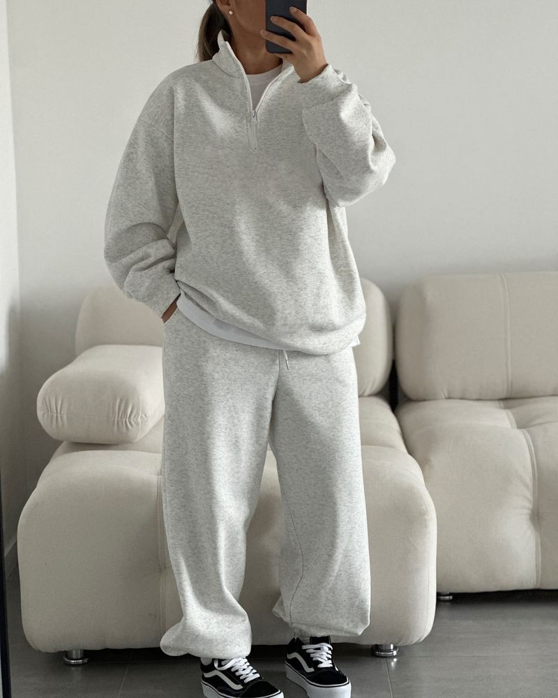 Completo da jogging con cappuccio oversize e coulisse - Completo casual streetwear in due pezzi in misto cotone (bianco, grigio, rosa, blu navy e_voghion.com