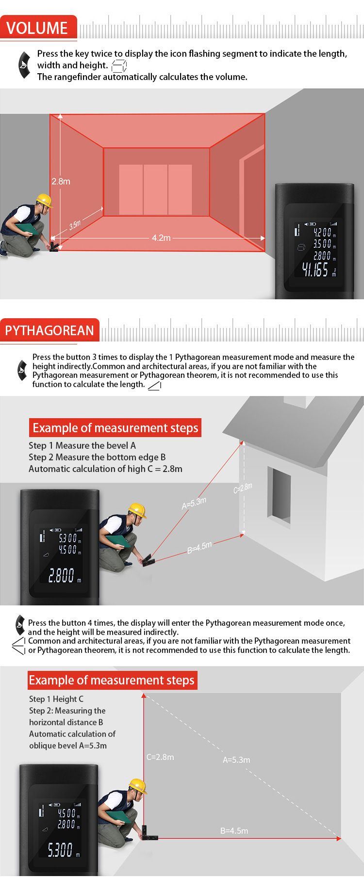 Handlaser-Entfernungsmesser, Stahlbandmaß, USB-aufladbar, Mini-Infrarot 40 m_voghion.com