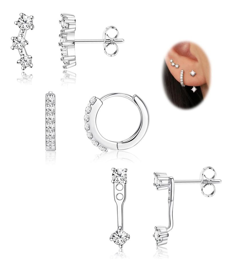 Brass With Real Gold Plating, Popular Across, Teardrop Shaped Circle Inlaid Zircon Earrings, Personalized Six Piece Set_voghion.com