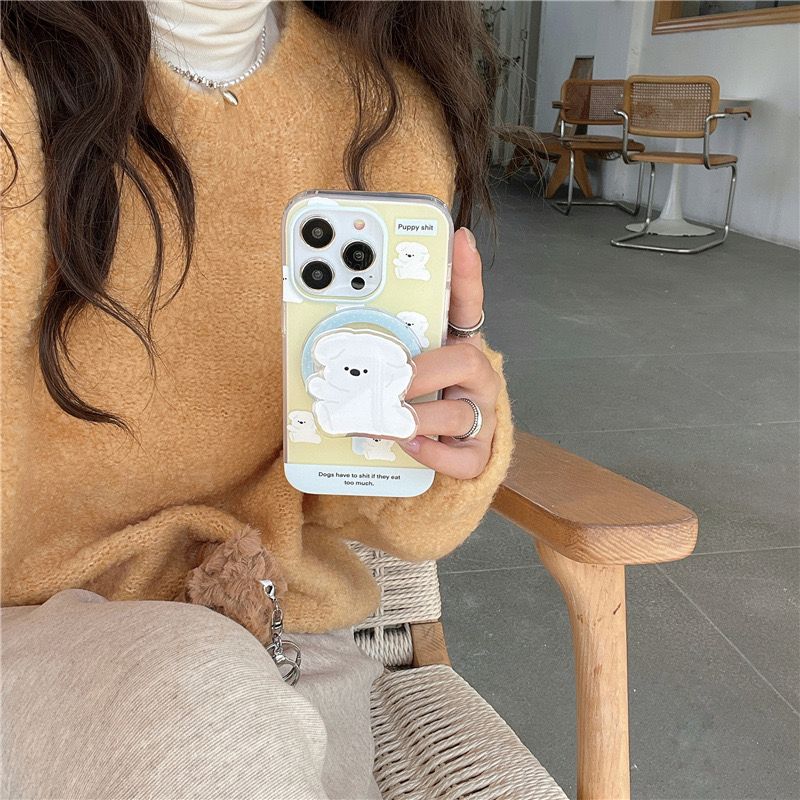 Magnetic Phone Case Yellow Cartoon Puppy Transparent Phone Case Holder For iPhone 12 13 14 15 pro_voghion.com