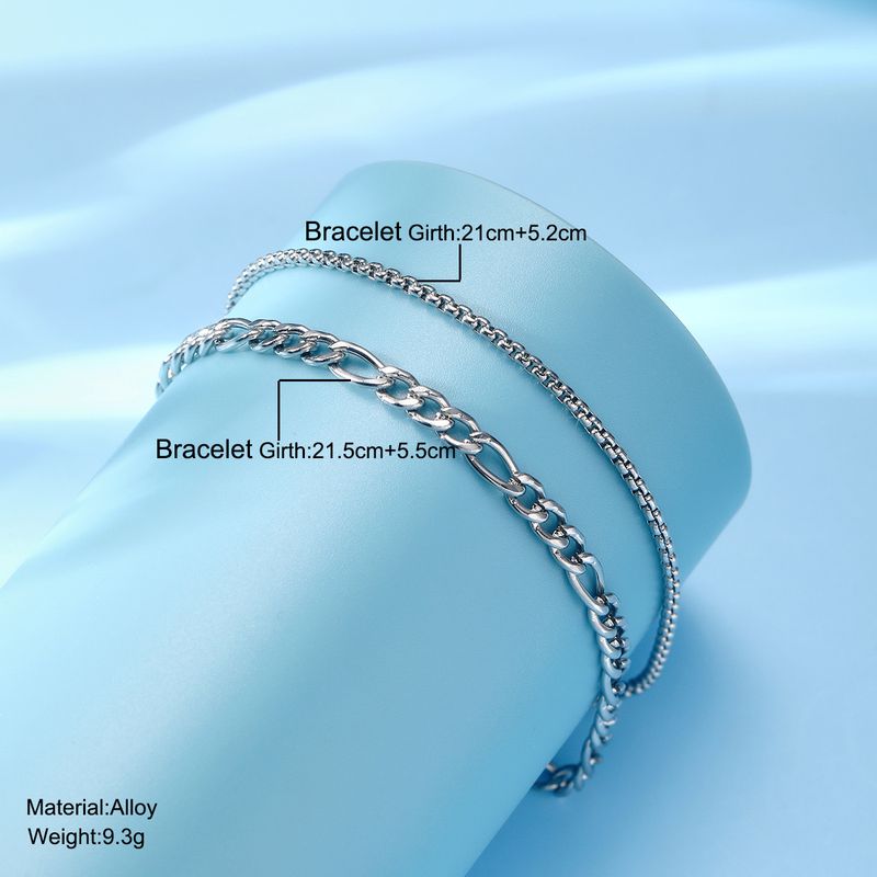 Hip Hop Layered Stainless Steel Flat Unisex Personality Rust-Free Cuban Chain Bracelet_voghion.com