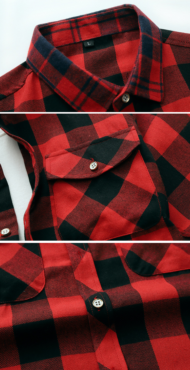 Men's Shirt Double Pocket Plaid Handsome Youth Long-sleeved Shirt Trendy_voghion.com