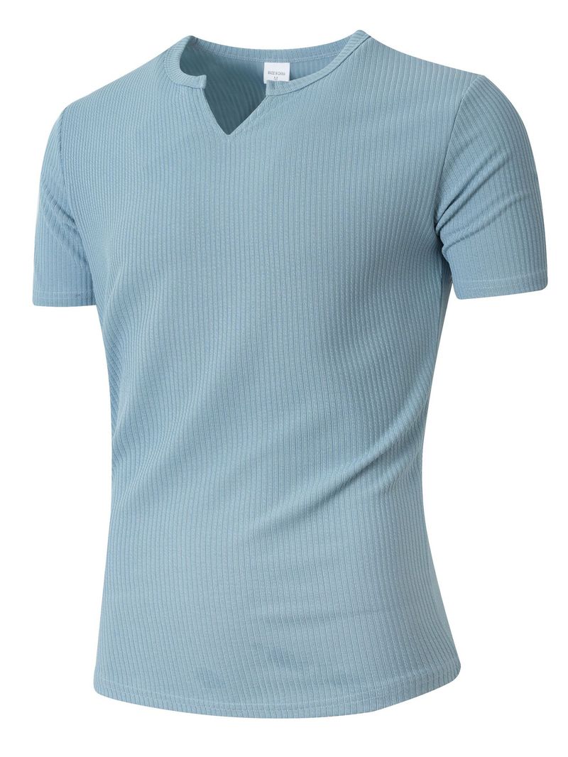 T-shirt slim à col en V et séchage rapide pour homme – Tenue d'entraînement et de loisirs d'été – Tissu léger et respirant – Blanc/Beige/Bleu clair/Marron/Noir_voghion.com