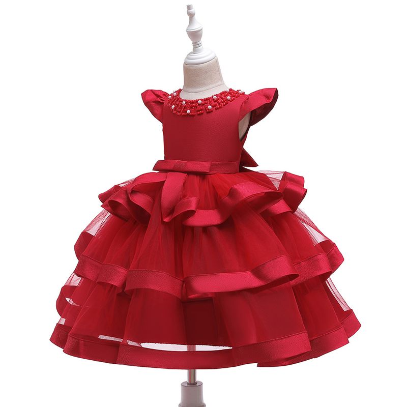 Robe de spectacle perlée pour enfants européens et américains, robe bouffante multicouche pour fille, robe de Noël pour enfants_voghion.com