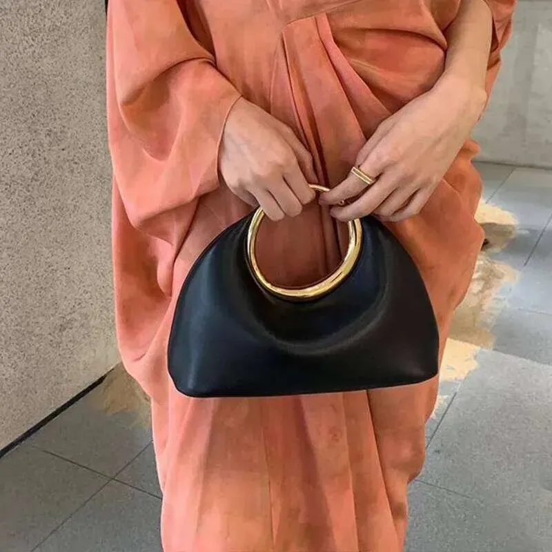 2025 Metallic Runde Griff Handtasche Designer Abend Taschen Für Frauen Weiche PU Leder Schulter Tasche Half Moon Cloud Kupplung_voghion.com