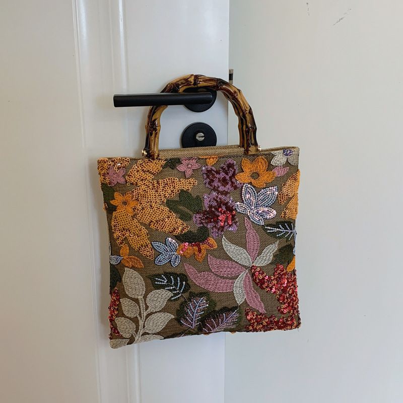 Borsa a mano in lino slub 2024, nuova borsa da sera da donna con paillettes ricamate_voghion.com