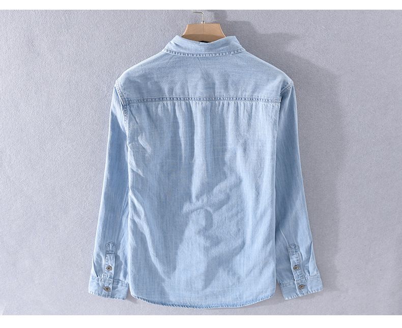 Camicia in denim sottile, a maniche lunghe, da uomo, casual, da indossare in primavera_voghion.com