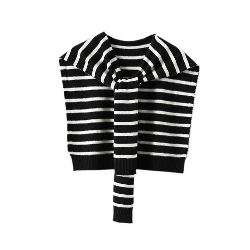 Sciarpa da donna in maglia con tracolla in lana primaverile e autunnale, stanza climatizzata con camicia, scialle a righe sovrapposte_voghion.com