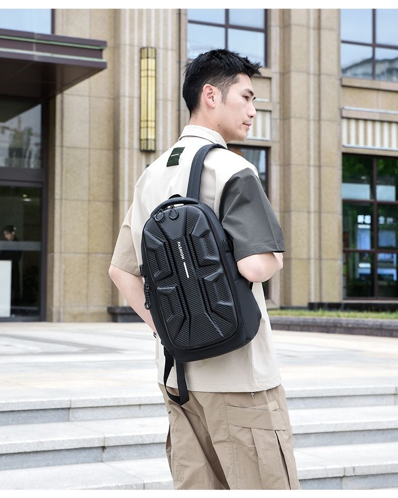 Herren-Hartschalen-Rucksack im Motorradstil, spritzwassergeschützt, Business-Computertasche, Studentenreise, Doppelrucksack mit großer Kapazität_voghion.com