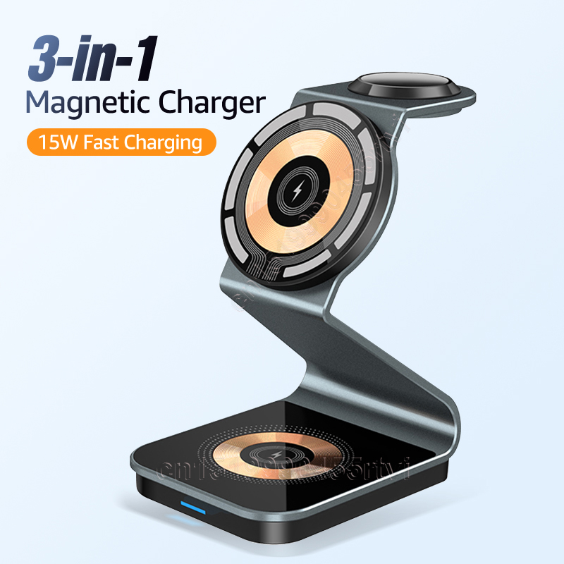 3 In 1 Transparante Magnetische Draadloze Oplader Stand Voor iPhone 14 13 12 Pro Voor 3/2 Station Dock Snelle Oplader_voghion.com