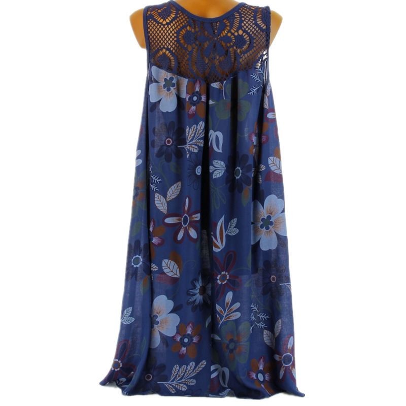 2022 Women's Sleeveless Head Lace Printed Large Swing Tank Top Dress_voghion.com