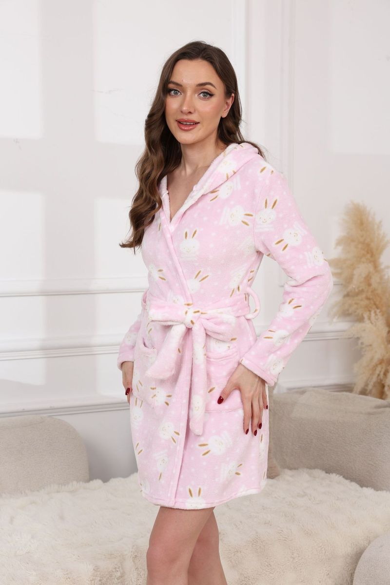 Beliebte Herbst und Winter Kapuzen Home Plüsch Pyjamas Volltonfarbe Warm Bademantel Frauen_voghion.com