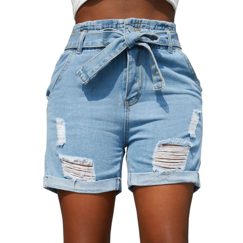 Abbigliamento da donna HSF2700 pantaloncini in denim elastico lavato indossati a mano alla moda e di vendita calda_voghion.com