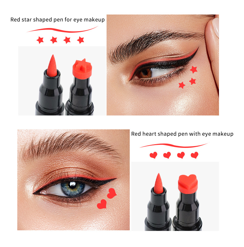 Delineador de ojos líquido 2 en 1 de doble cabeza, resistente al agua, estrella, corazón, Luna, flor, formas triangulares sonrientes, sello de tatuaje, delineador de ojos de secado rápido, herramienta de maquillaje_voghion.com