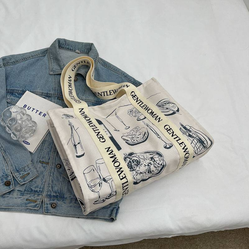 Bolso de lona a la moda para mujer, bolso grande de hombro con borla y letras, material vaquero, bolso de compras de gran capacidad para mujer_voghion.com