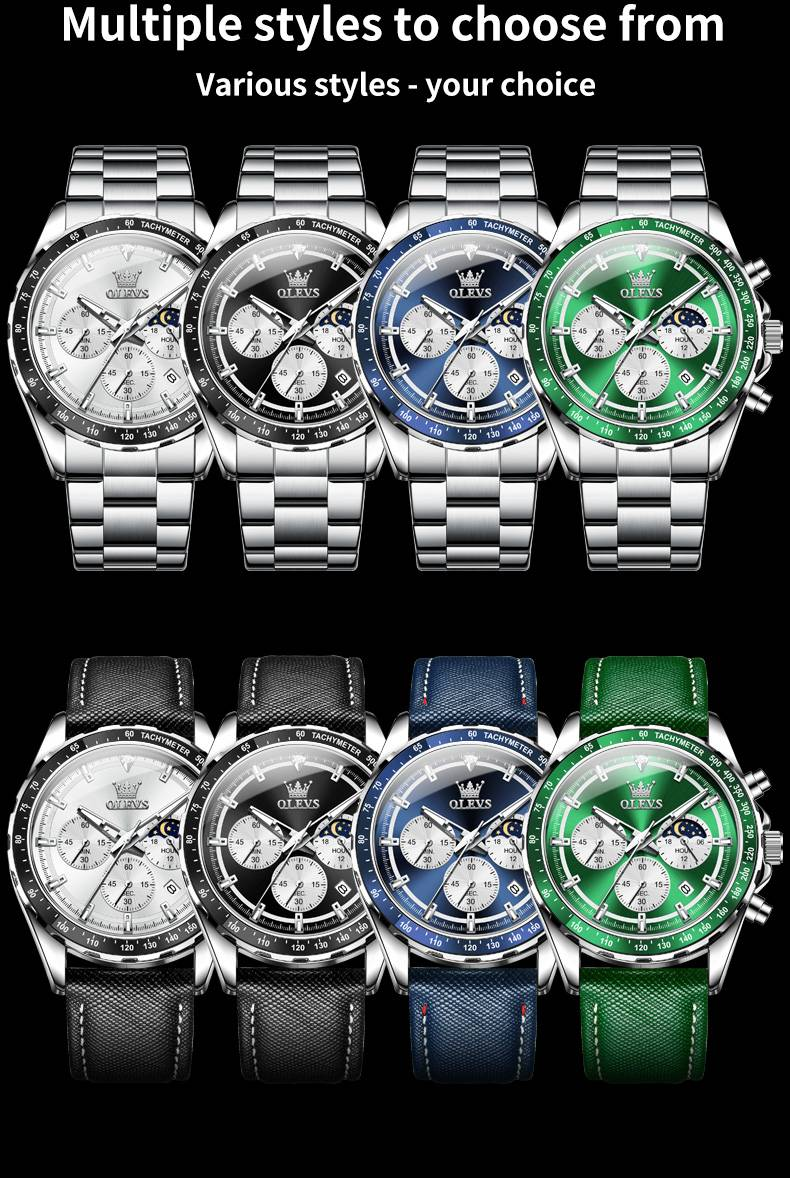 Montre à quartz pour homme classique multifonction pointeur lumineux étanche phase de lune date horloge montres-bracelets bracelet en acier_voghion.com