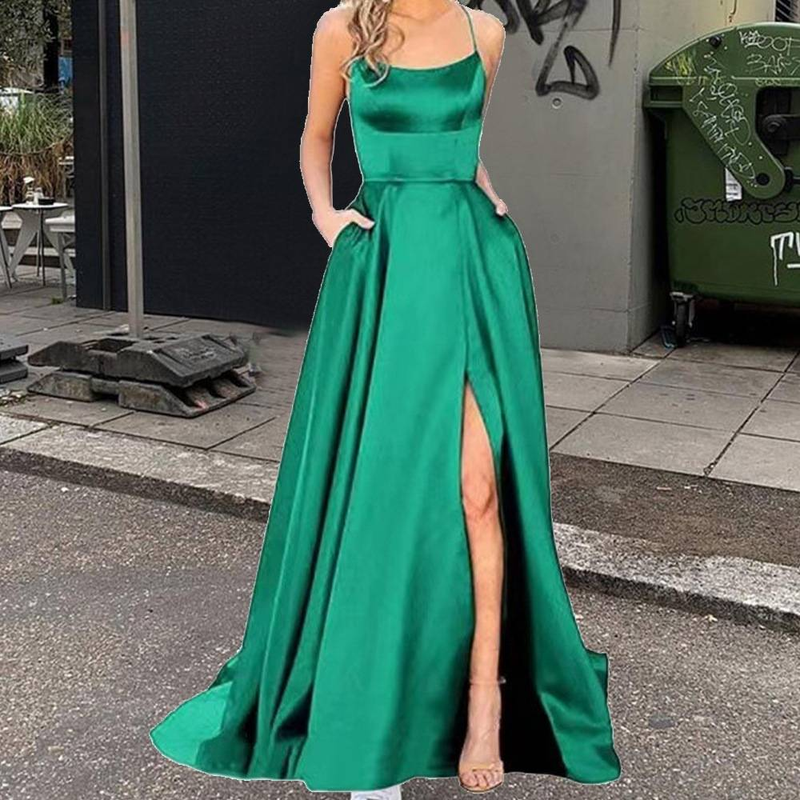 Elegantes, modisches Trägerkleid, ärmellos, hohe Taille, Korsett, Schlitz, Cocktailkleid, Abendkleid, Maxikleid, Meerjungfrau, Hochzeitsfeier, langes Kleid_voghion.com