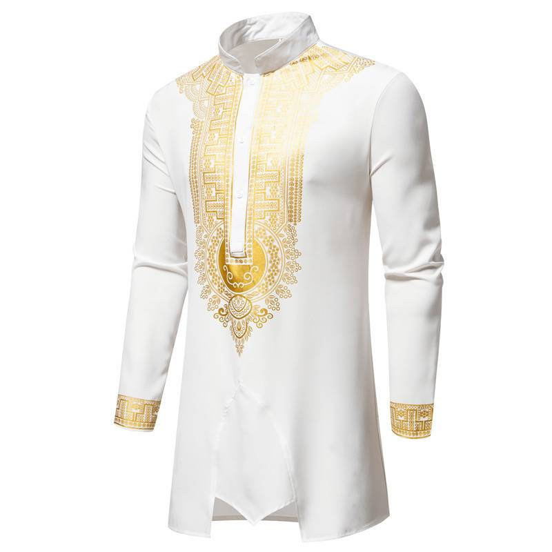2 buc/set bărbați musulman independent site web dorință îmbrăcăminte bărbătească Cardigan lung imprimat cămașă la modă stil etnic_voghion.com